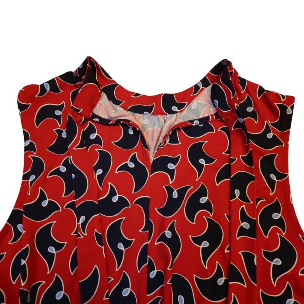 Leota Mock Neck Stretch Dress Sz L Red Blue 4th of July Colors Geo Print - Picture 8 of 14
